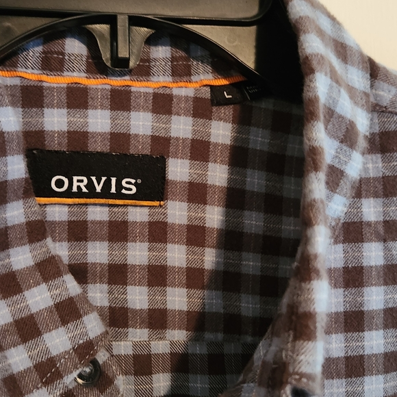 Orvis Men's Blue Checkered Plaid Flannel Shirt - Picture 4 of 4